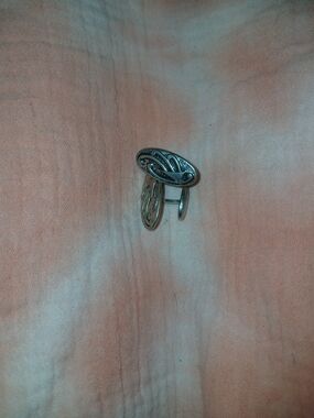 Ornate Silver-Tone Oval Clip-On Earrings